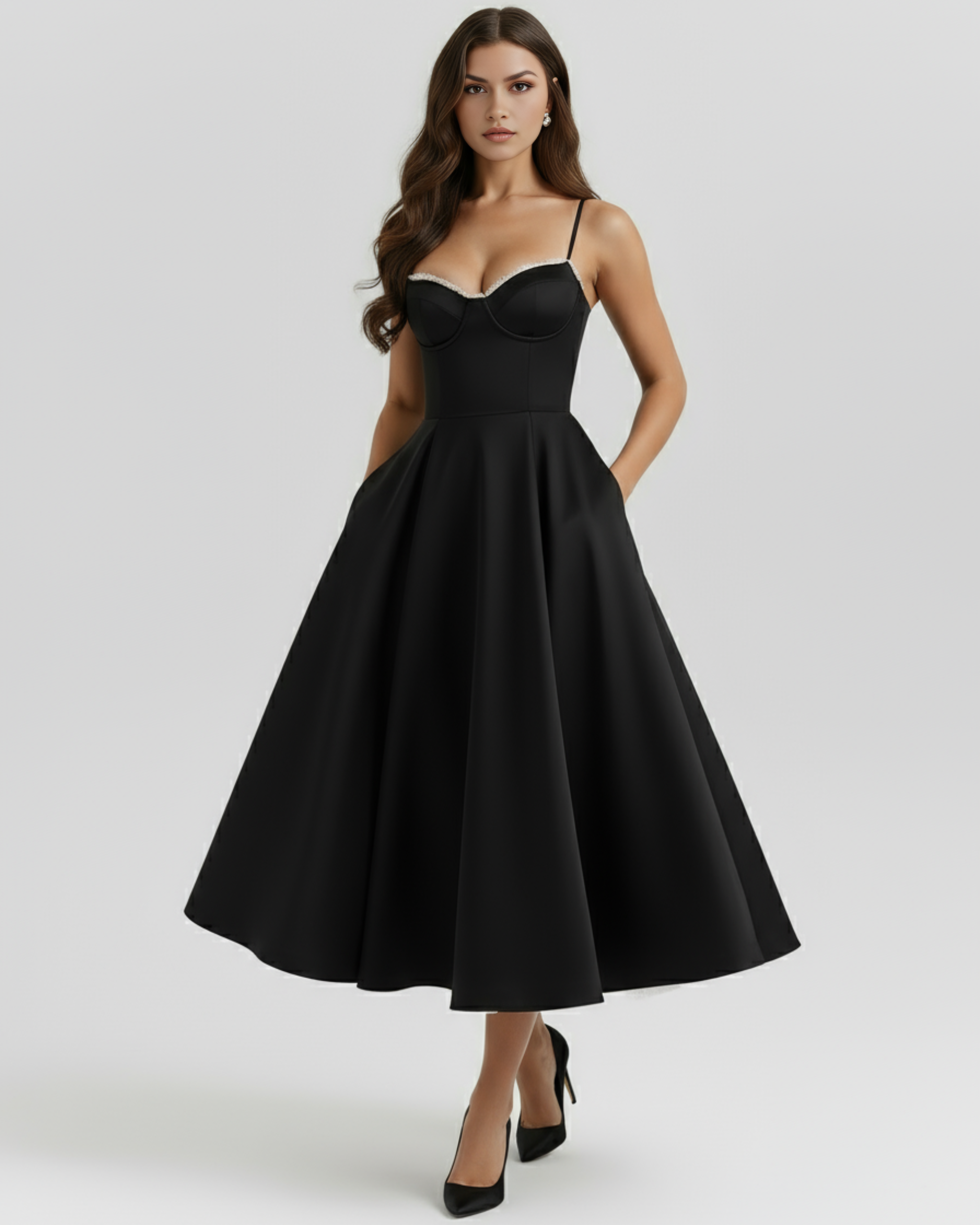 Abito Midi Selene Nero Satin Bella di Roma – retro