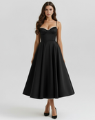 Abito midi Selene nero satin tulle Bella di Roma – vista frontale