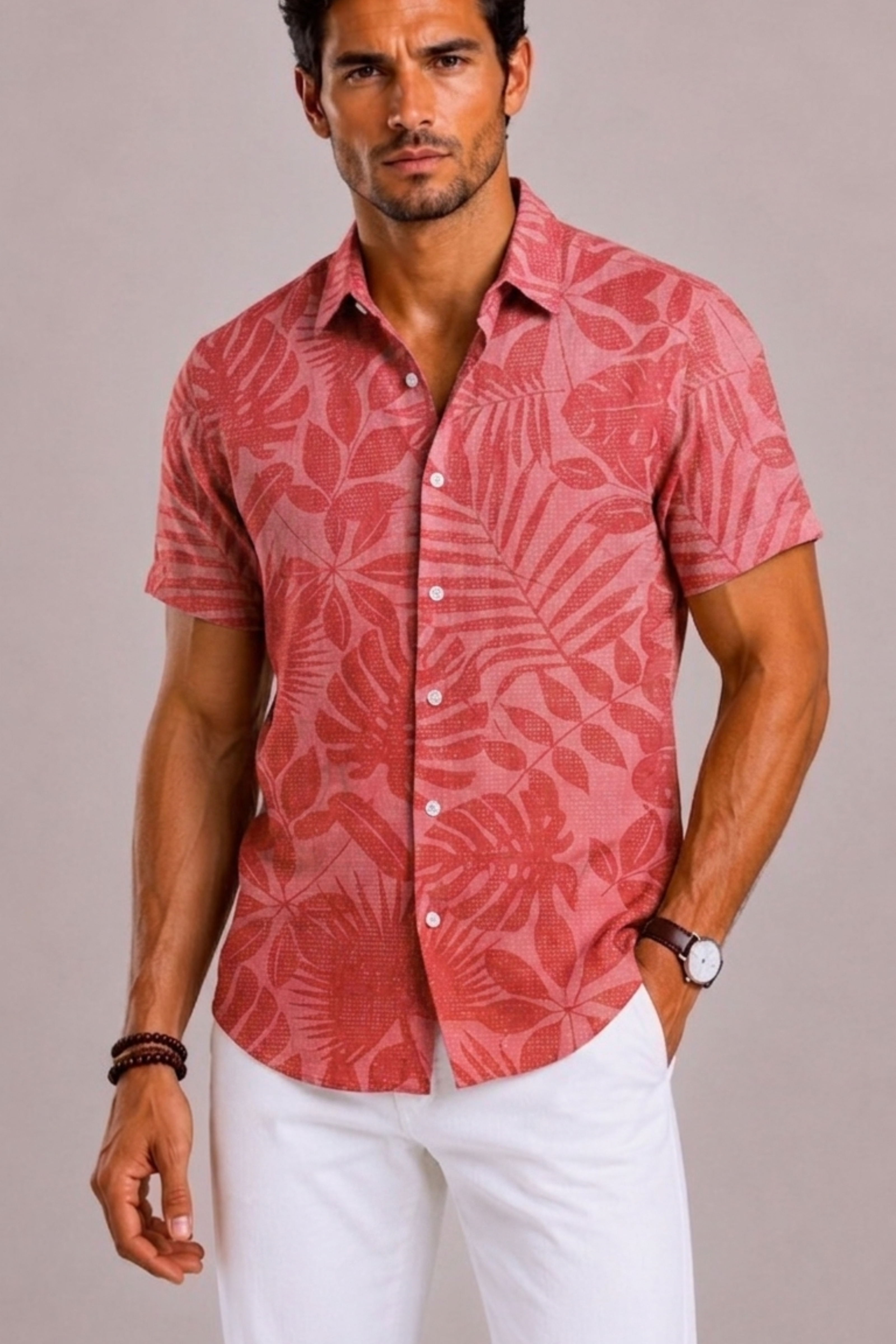 Camicia Hawaiana Uomo con Stampa Tropicale a Maniche Corte | Bella di Roma