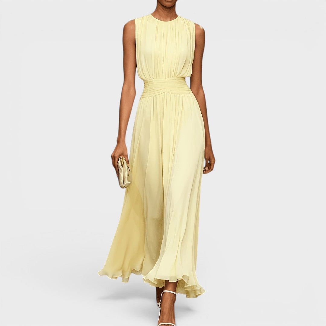 Abito midi Charlotte in chiffon giallo | Bella di Roma