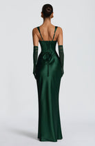 Abito maxi Yolanthe satin verde scuro Bella di Roma – silhouette elegante