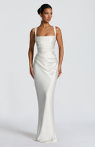 Abito maxi Yolanthe satin bianco Bella di Roma – vista frontale