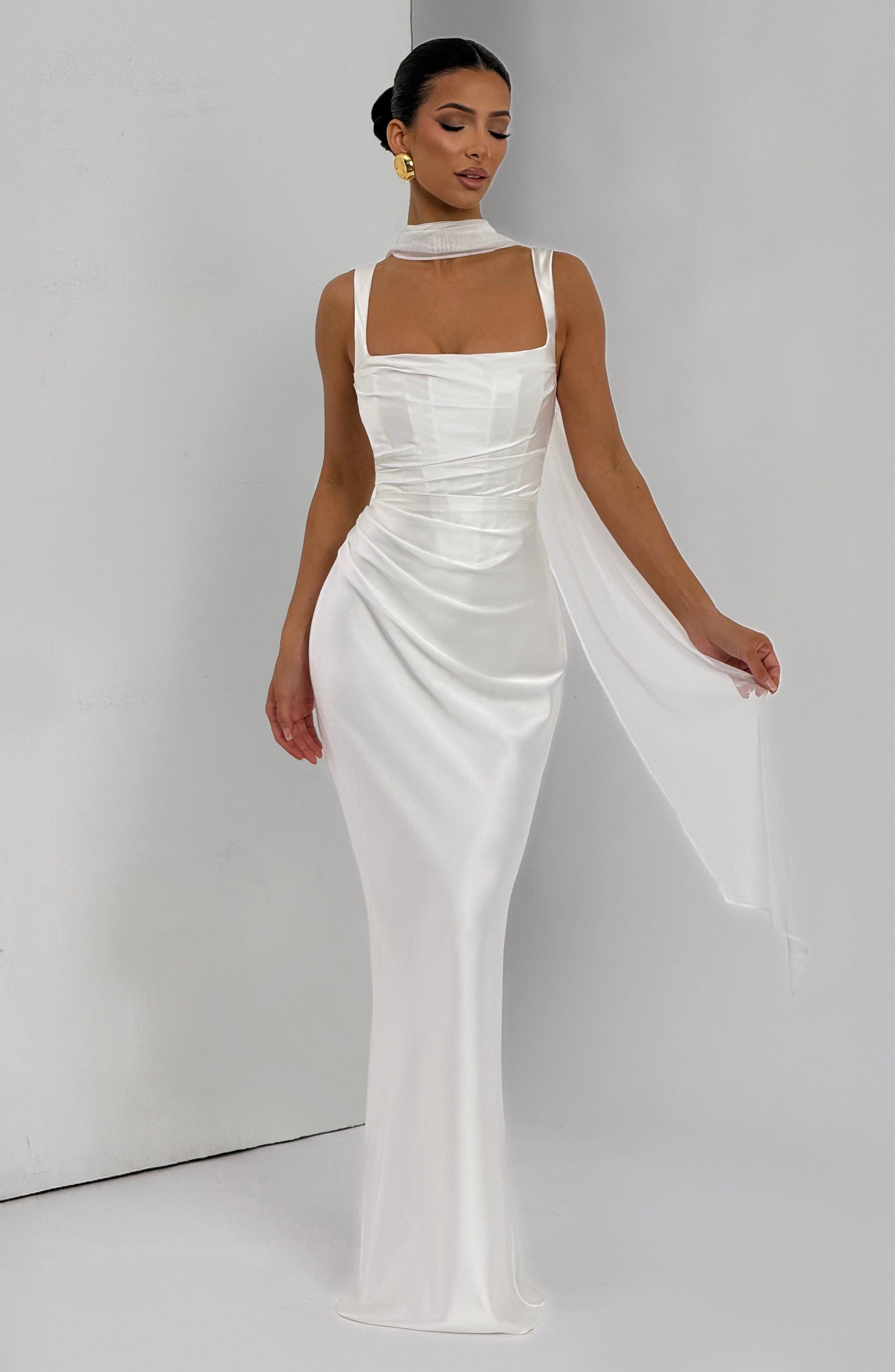 Abito maxi Yolanthe satin Bella di Roma – 6 colori taglie XS-XXL