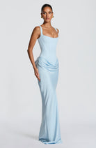 Vestito maxi bodycon Indy azzurro chiaro Bella di Roma – collo quadrato
