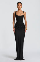 Vestito maxi bodycon Indy nero Bella di Roma – vista frontale