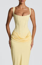 Vestito maxi bodycon Indy limone Bella di Roma – collo quadrato