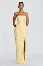 Abito maxi Lois corsetto limone Bella di Roma – spacco alto
