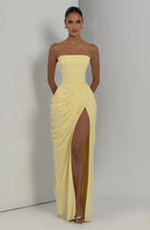 Abito maxi Lois corsetto limone Bella di Roma – vista laterale