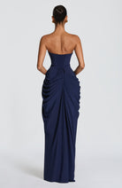 Abito maxi Lois corsetto blu marino Bella di Roma – silhouette scultorea