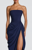 Abito maxi Lois corsetto blu marino Bella di Roma – vista laterale