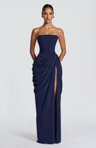 Abito maxi Lois corsetto blu marino Bella di Roma – taglia XS