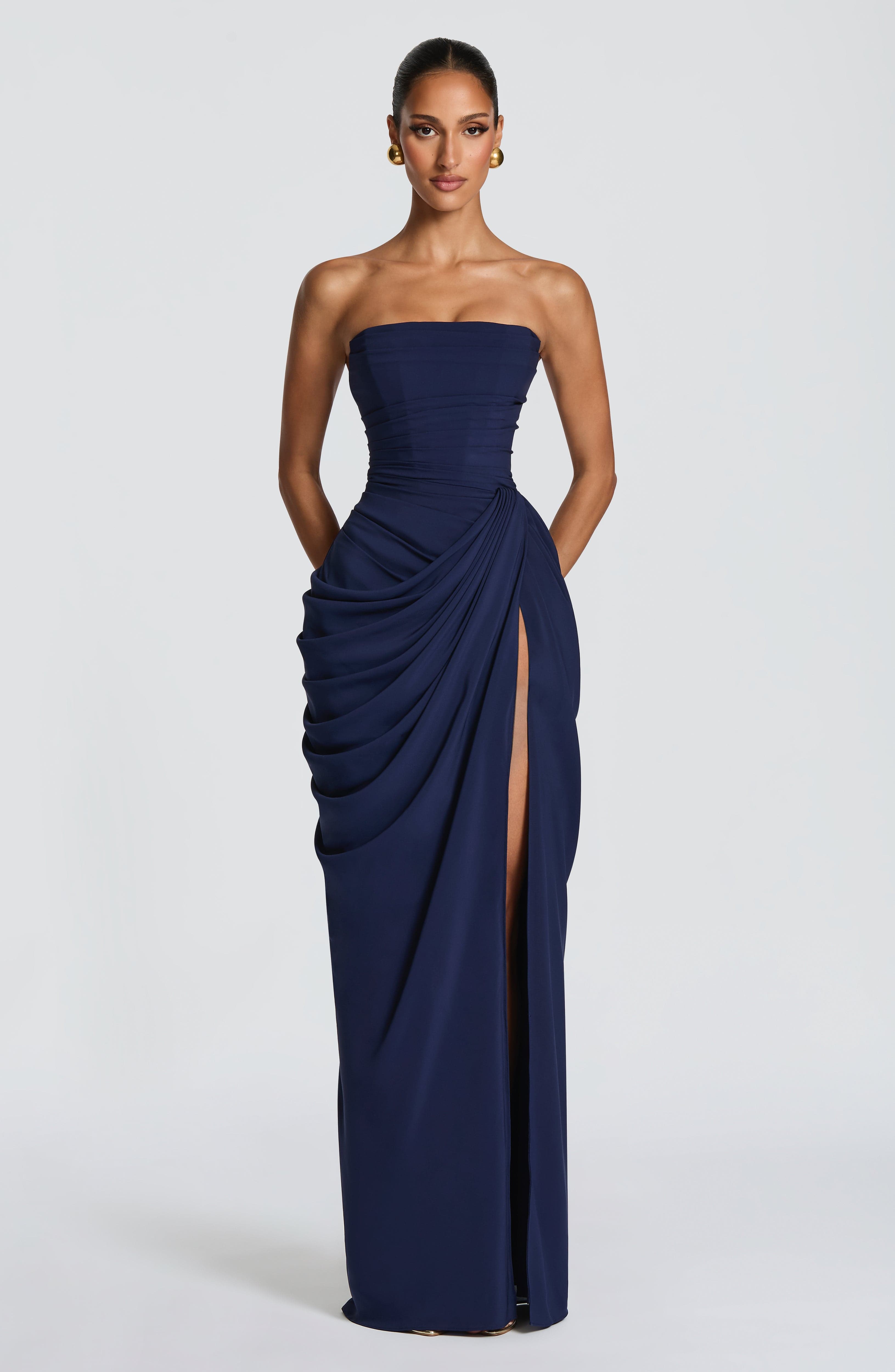 Abito maxi Lois corsetto blu marino Bella di Roma – taglia XS