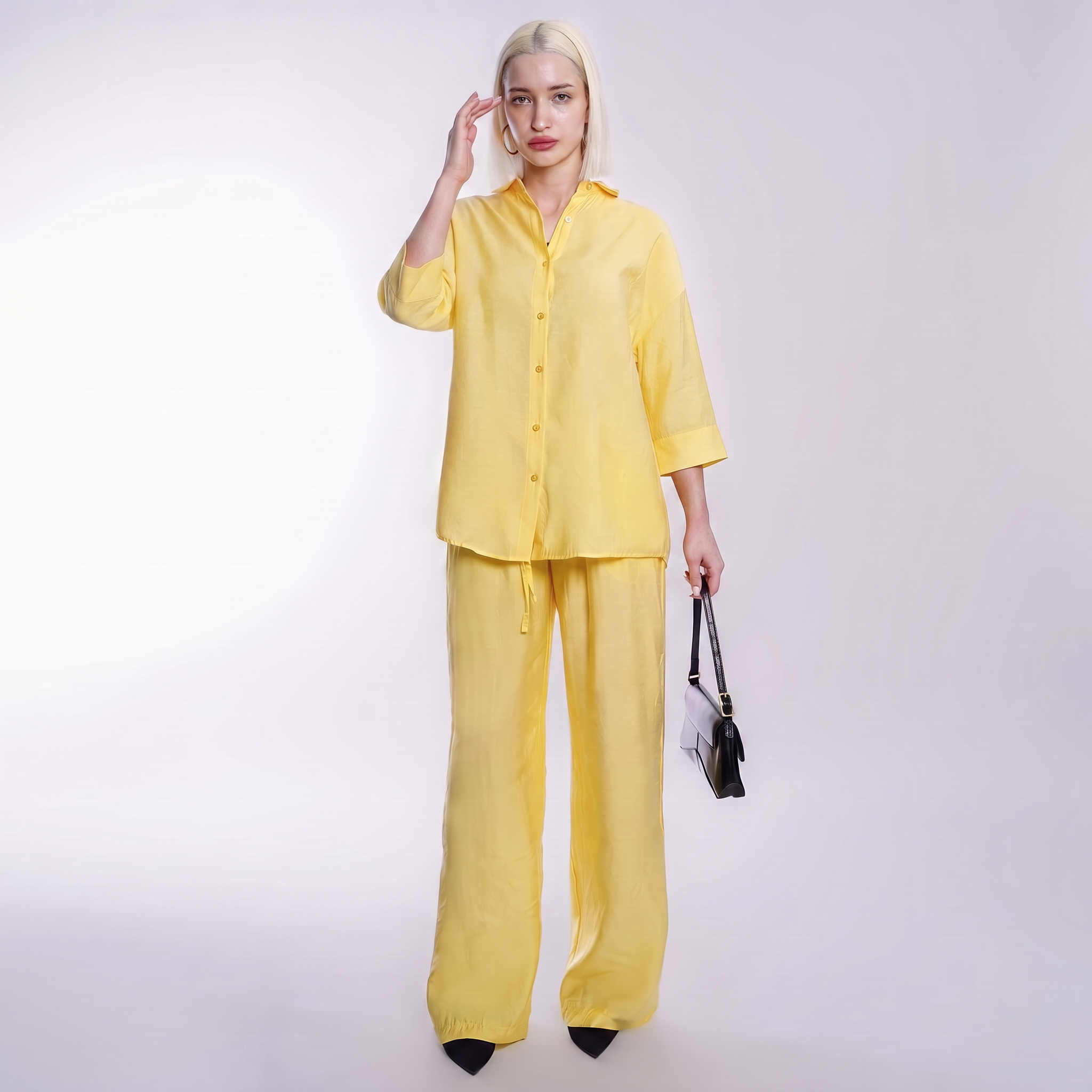 Completo Lino Camicia Oversize e Pantalone a Palazzo | Bella di Roma