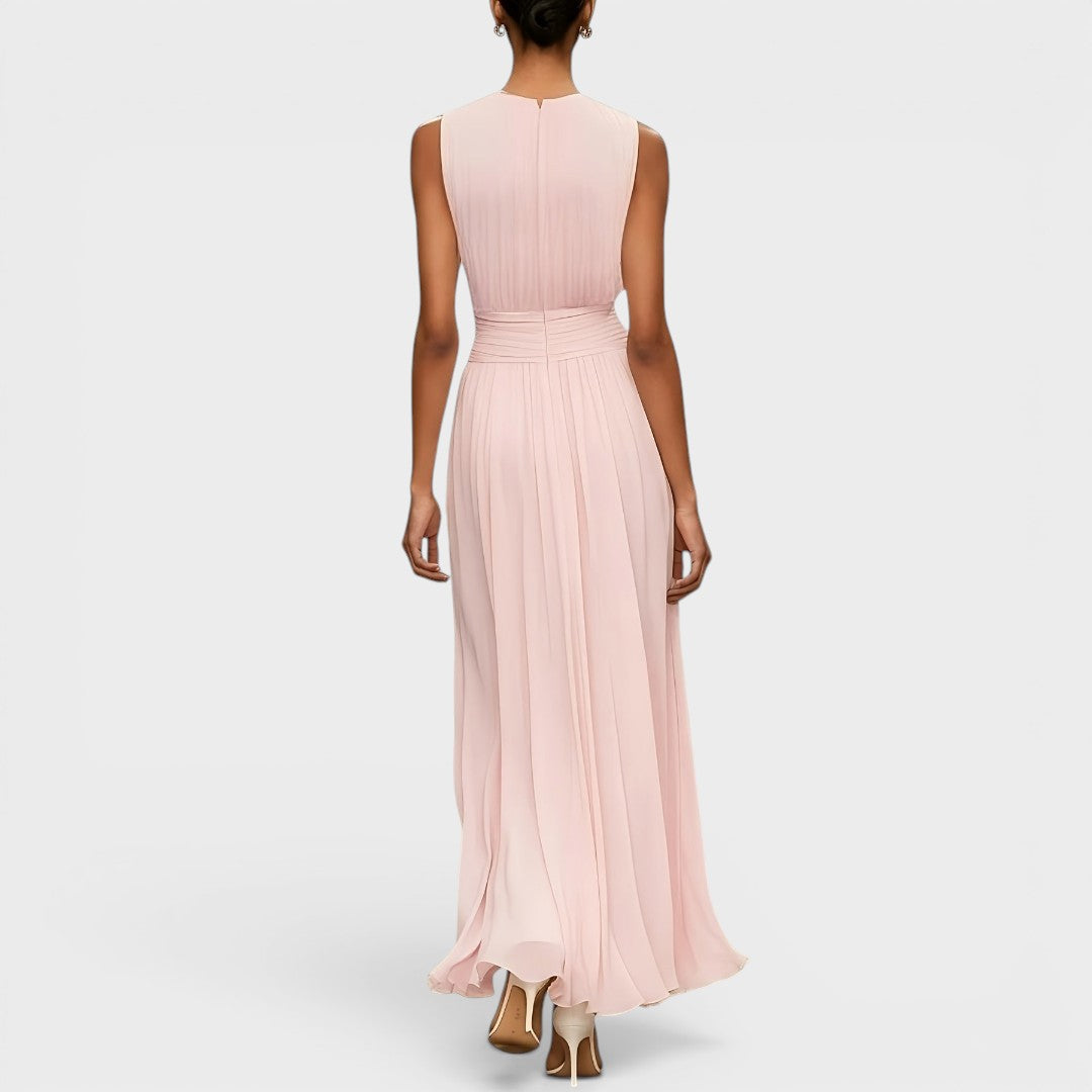 Abito midi Charlotte in chiffon rosa - vista posteriore | Bella di Roma