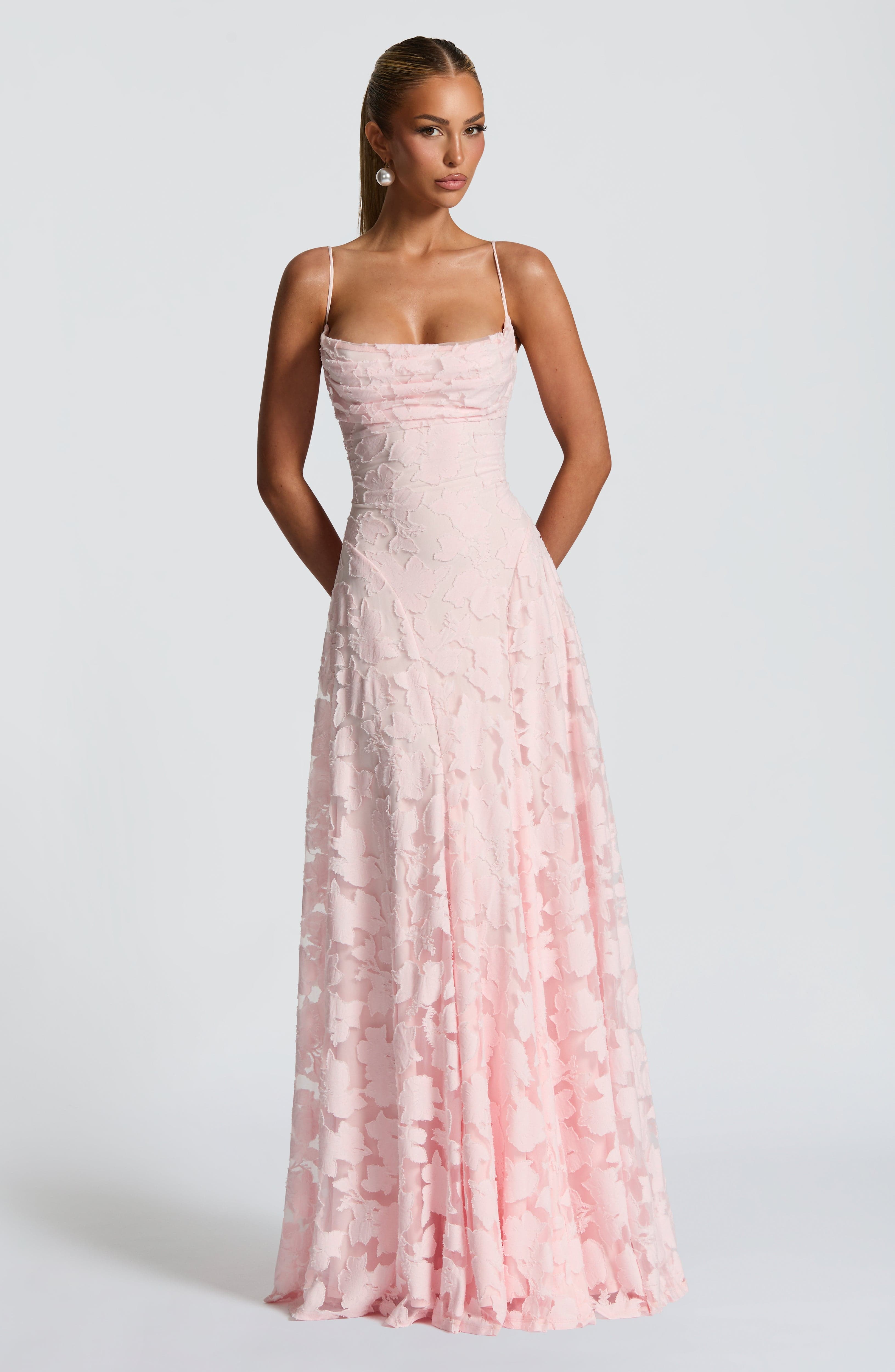 Abito maxi Elise Gingham rosa Bella di Roma – vista frontale