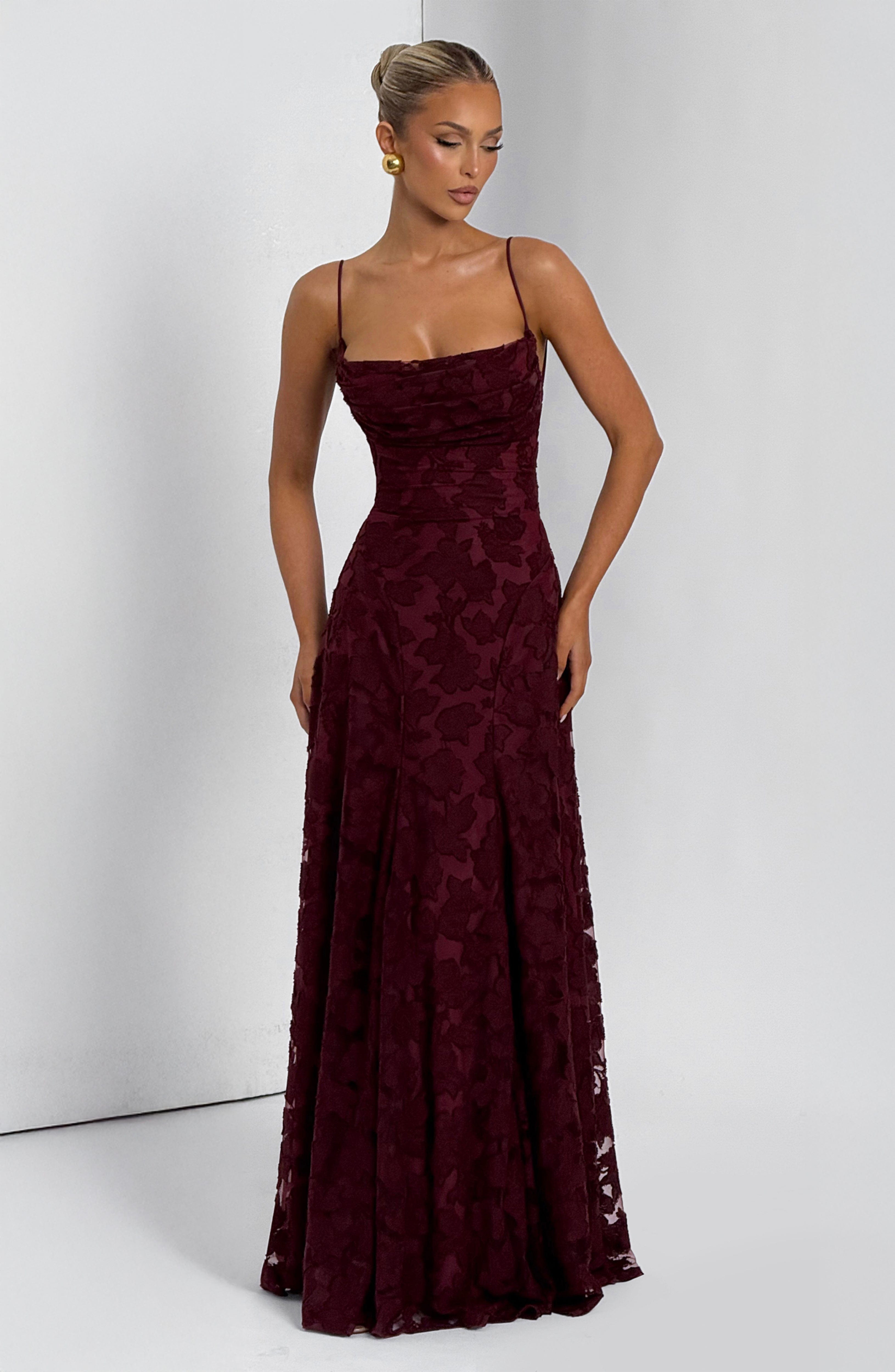 Abito maxi Elise Gingham rosso ciliegia Bella di Roma – vista frontale