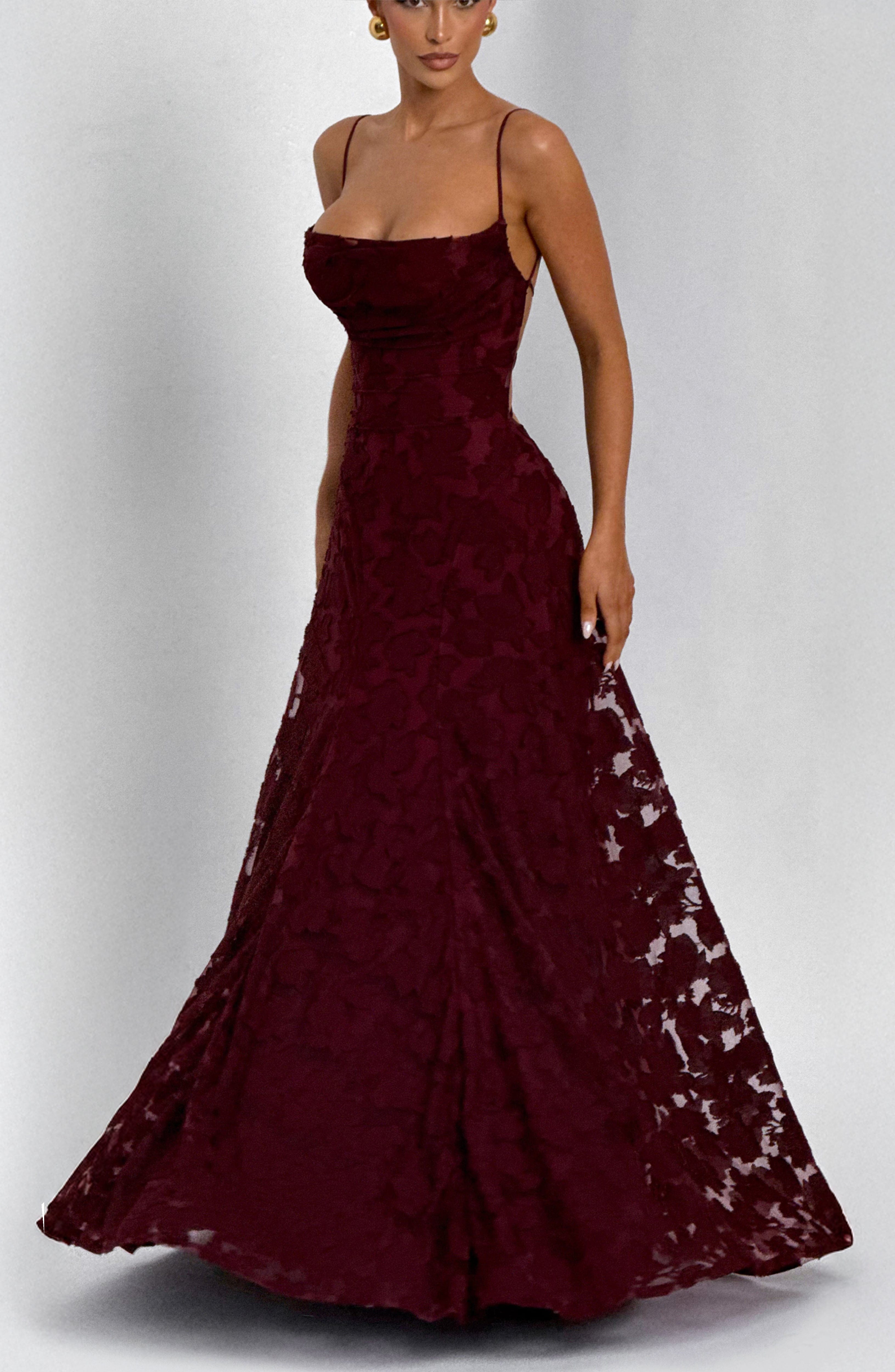 Abito maxi Elise Gingham rosso ciliegia Bella di Roma – gonna a godet