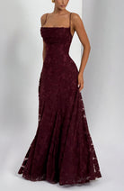 Abito maxi Elise Gingham rosso ciliegia Bella di Roma – dettaglio tessuto