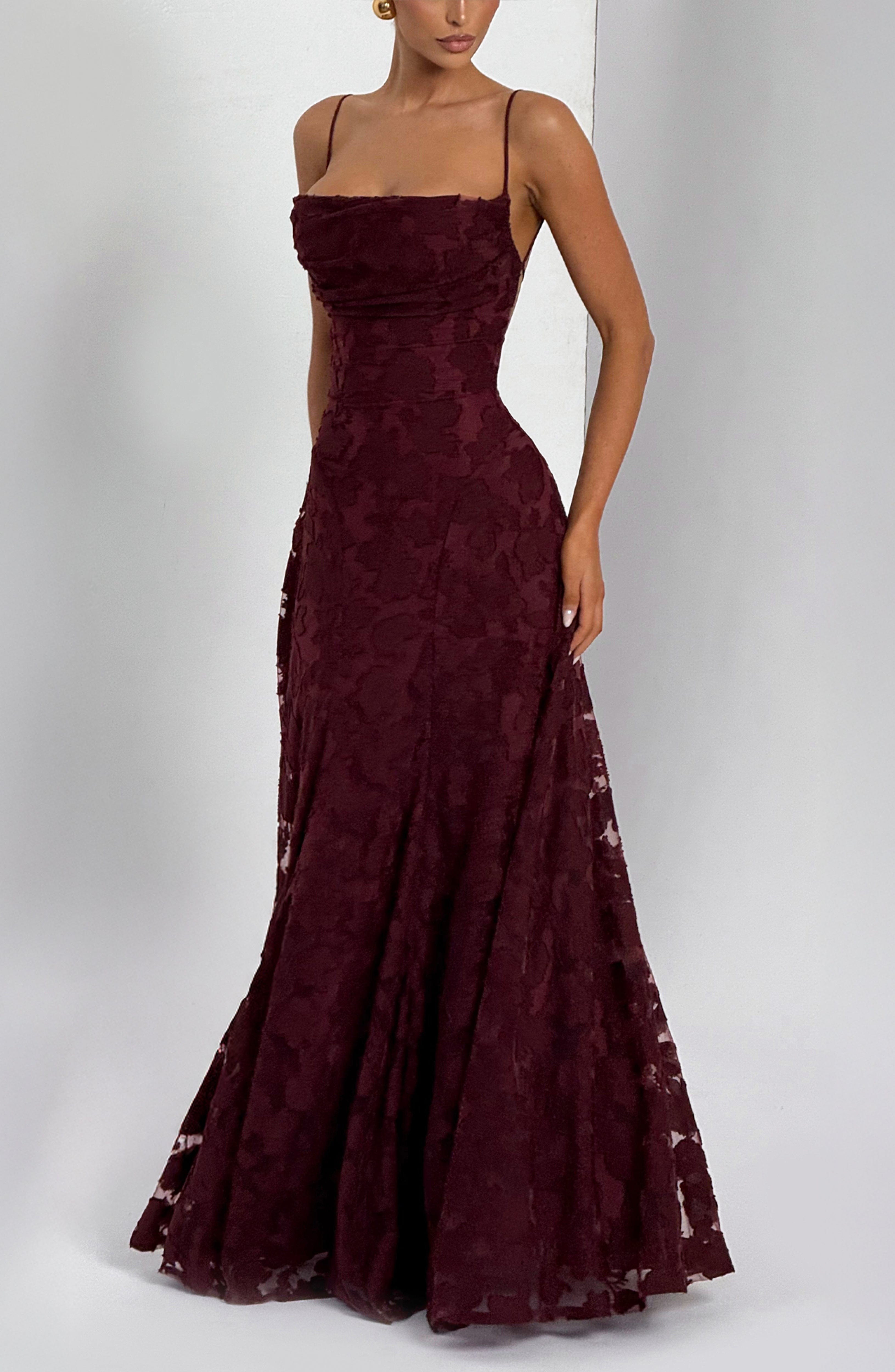 Abito maxi Elise Gingham rosso ciliegia Bella di Roma – dettaglio tessuto