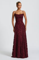 Abito maxi Elise Gingham rosso ciliegia Bella di Roma – schiena a lacci