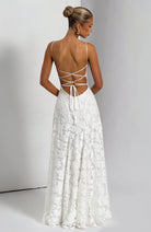Abito maxi Elise Gingham avorio Bella di Roma – dettaglio corpetto