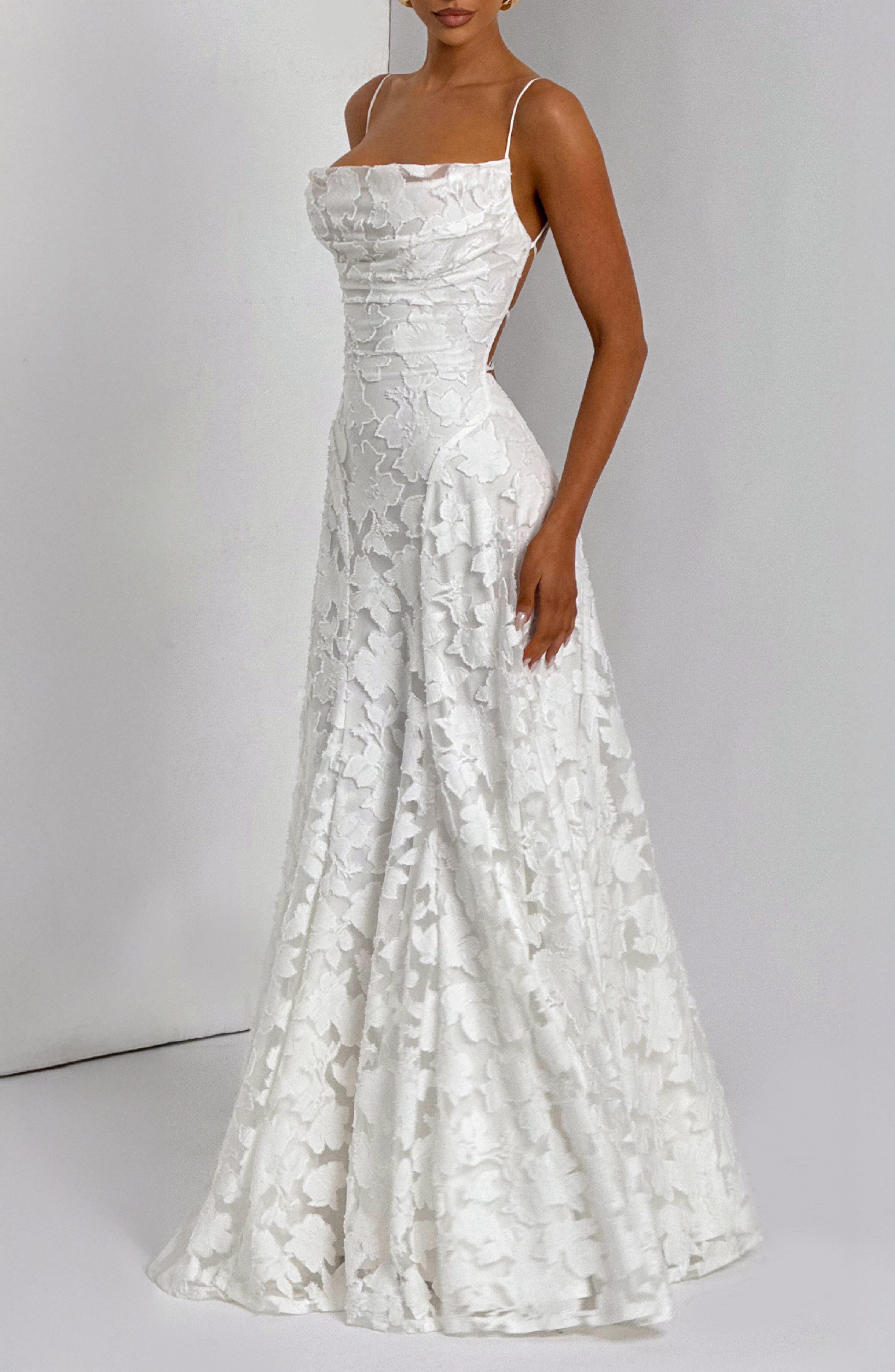 Abito maxi Elise Gingham avorio Bella di Roma – vista laterale