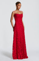 Abito maxi Elise Gingham rosso Bella di Roma – silhouette elegante
