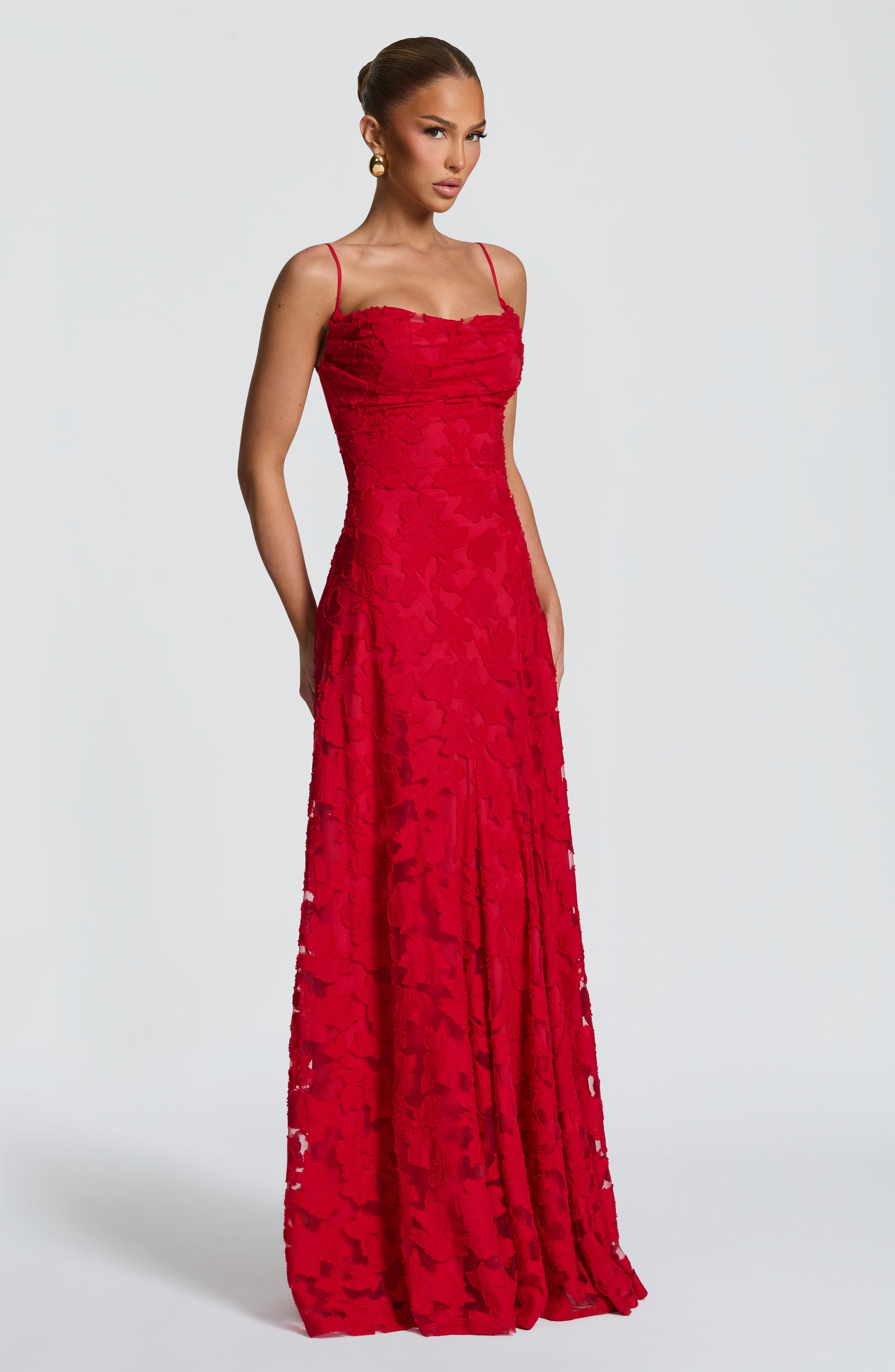 Abito maxi Elise Gingham rosso Bella di Roma – silhouette elegante