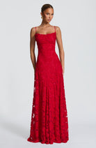 Abito maxi Elise Gingham rosso Bella di Roma – vista frontale