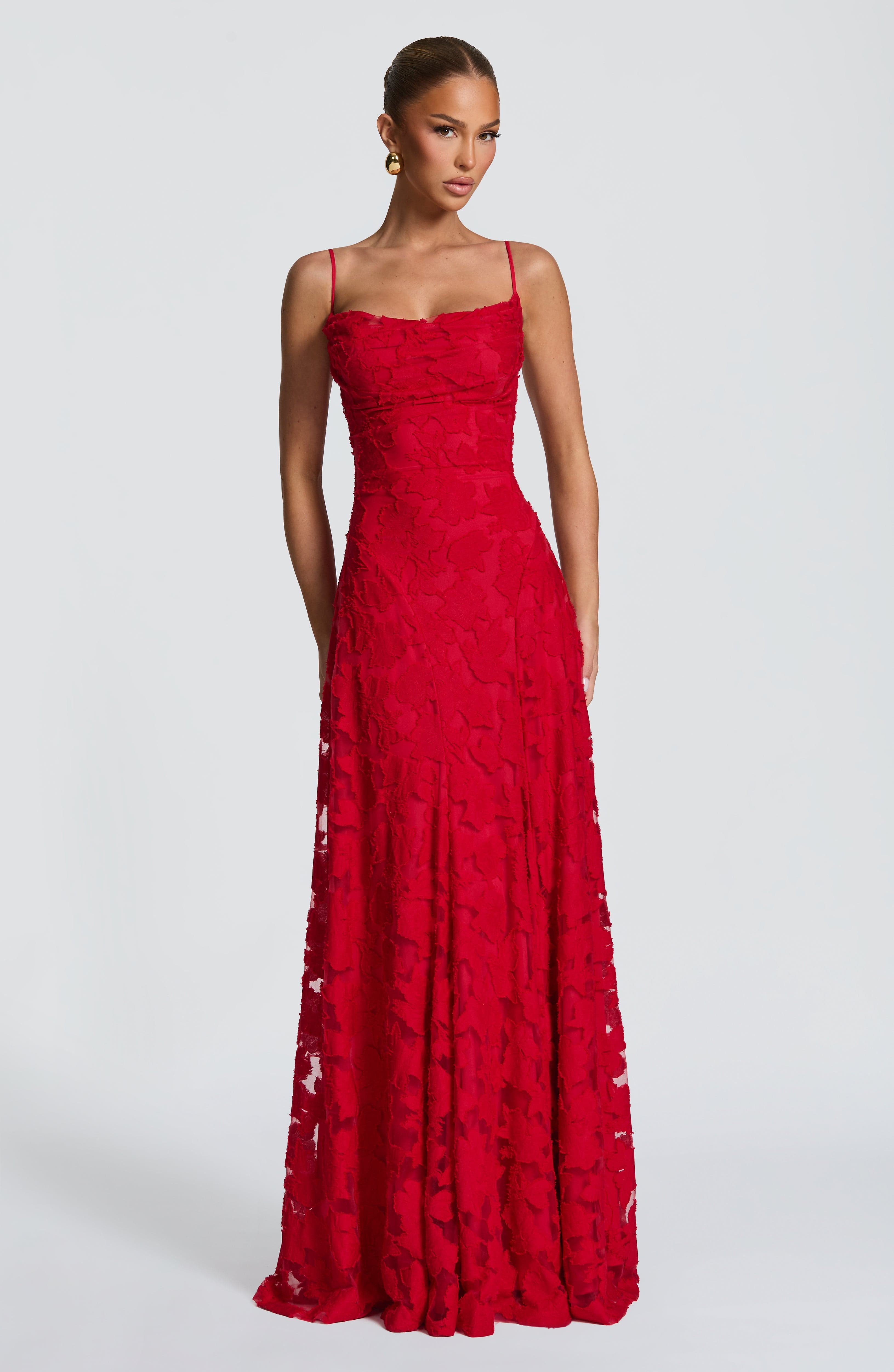 Abito maxi Elise Gingham rosso Bella di Roma – vista frontale