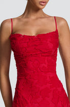 Abito maxi Elise Gingham rosso Bella di Roma – schiena a lacci