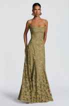 Abito maxi Elise Gingham verde Bella di Roma – vista frontale