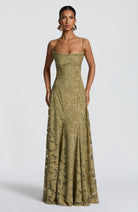 Abito maxi Elise Gingham verde Bella di Roma – silhouette femminile