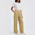 Pantaloni palazzo a vita alta color kaki con gamba larga