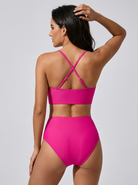 Bikini a vita alta con zip frontale Fucsia – vista posteriore | Bella di Roma