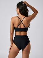 Bikini a vita alta con zip frontale Nero – vista frontale obliqua | Bella di Roma