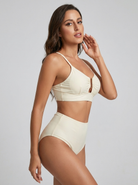 Bikini a vita alta con zip frontale Crema – vista laterale | Bella di Roma