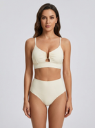 Bikini a vita alta con zip frontale Crema – vista frontale | Bella di Roma