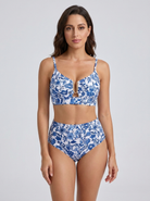 Bikini vita alta Blu Floreale – vista frontale | Bella di Roma