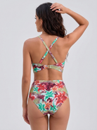 Bikini vita alta Verde Floreale – vista posteriore | Bella di Roma