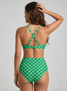 Bikini vita alta Verde a Quadretti – vista posteriore | Bella di Roma