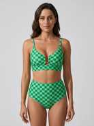 Bikini vita alta Verde a Quadretti – vista frontale | Bella di Roma