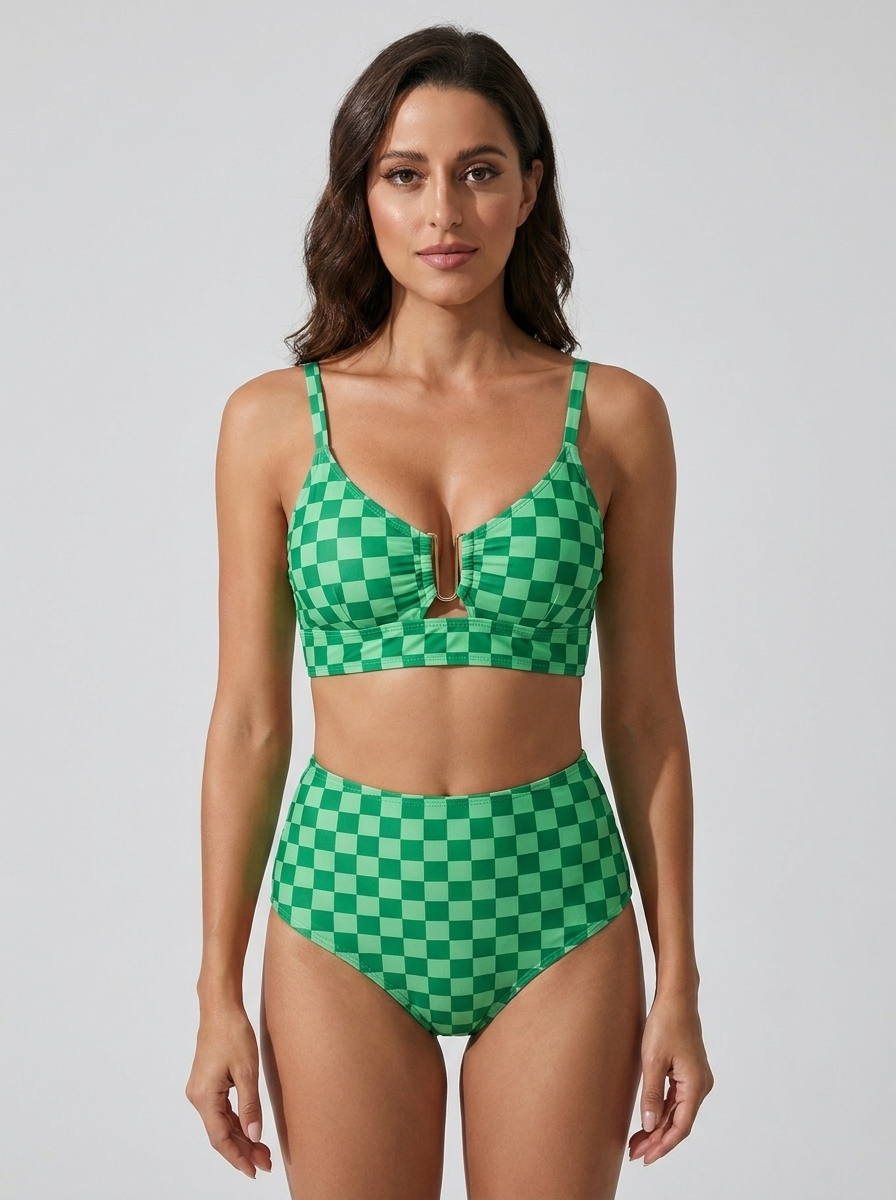 Bikini vita alta Verde a Quadretti – vista frontale | Bella di Roma