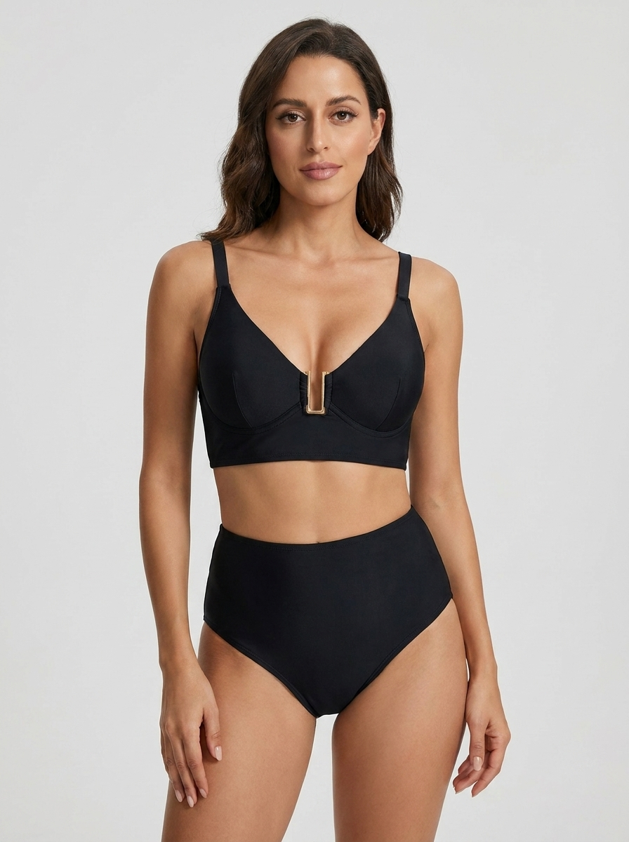 Bikini vita alta Nero – vista frontale | Bella di Roma