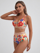 Bikini vita alta Rosso Floreale – vista laterale | Bella di Roma