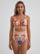 Bikini vita alta Rosso Floreale – vista frontale | Bella di Roma