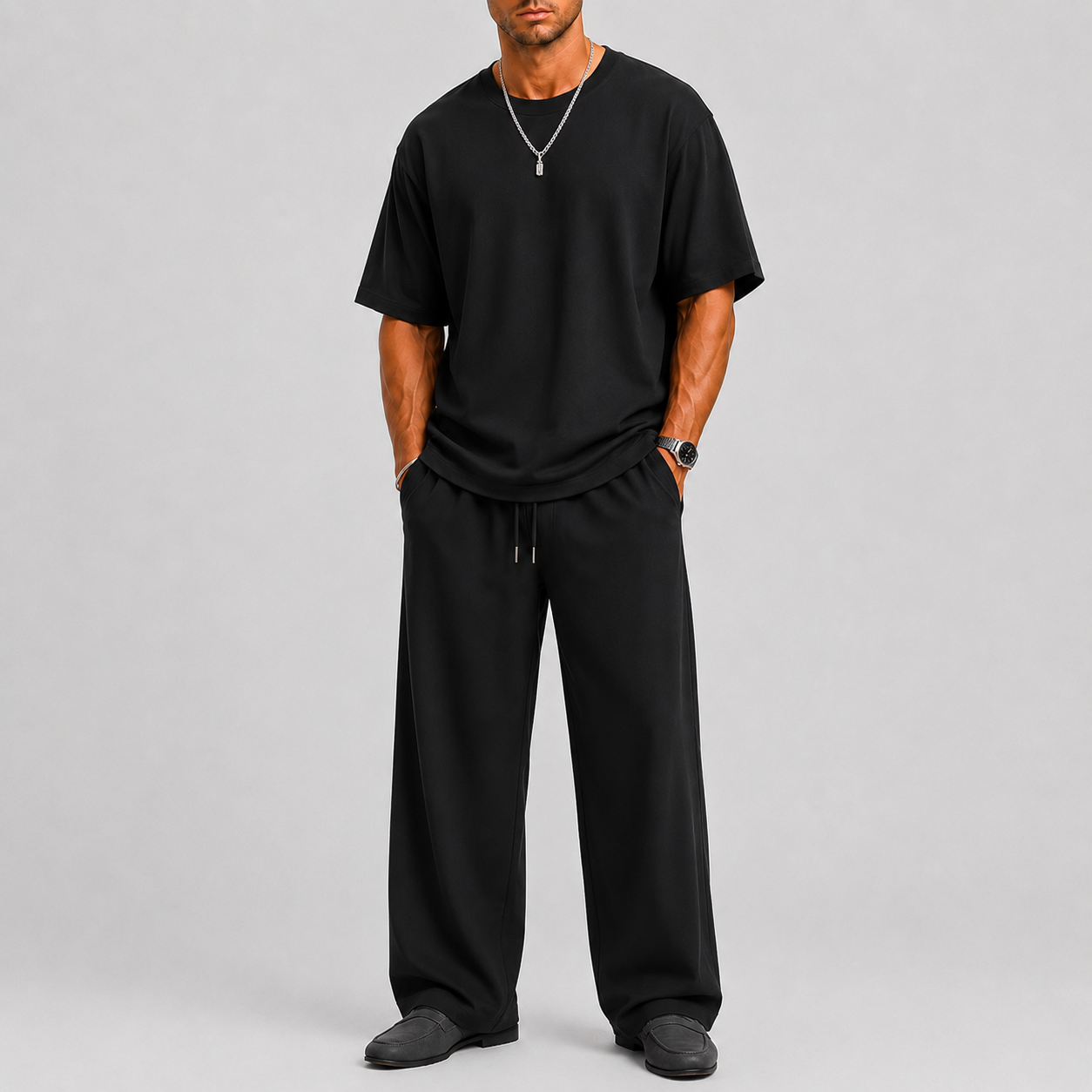 Set uomo con t-shirt e pantaloni larghi – silhouette rilassata | Bella di Roma