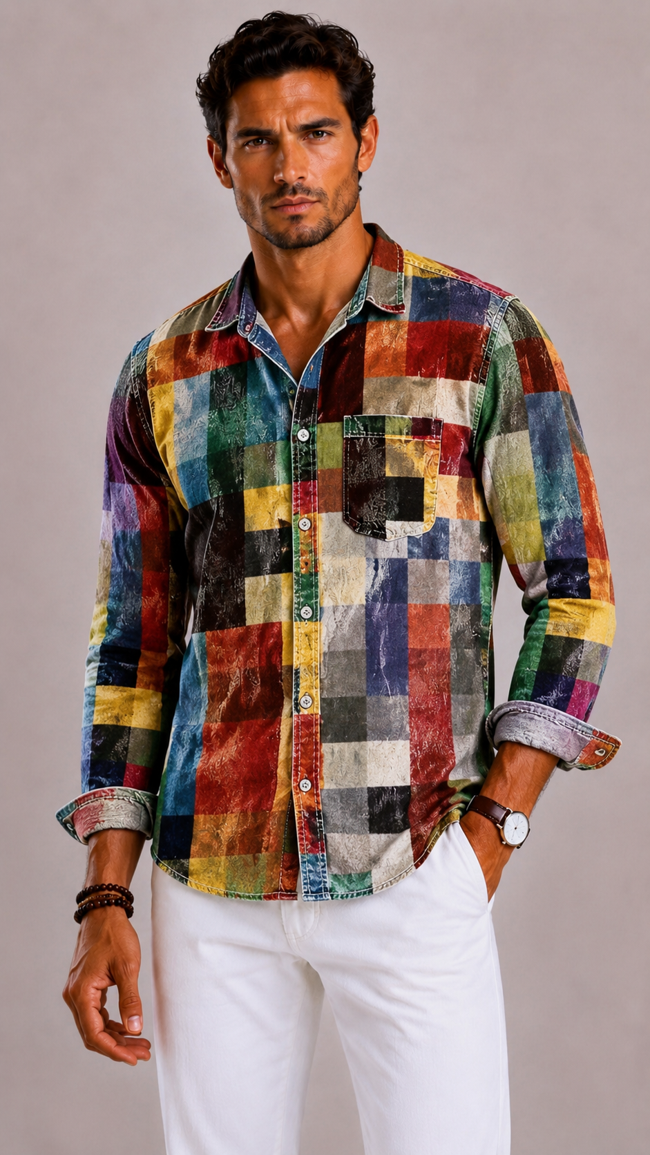 Camicia Uomo Patchwork a Maniche Lunghe | Bella di Roma