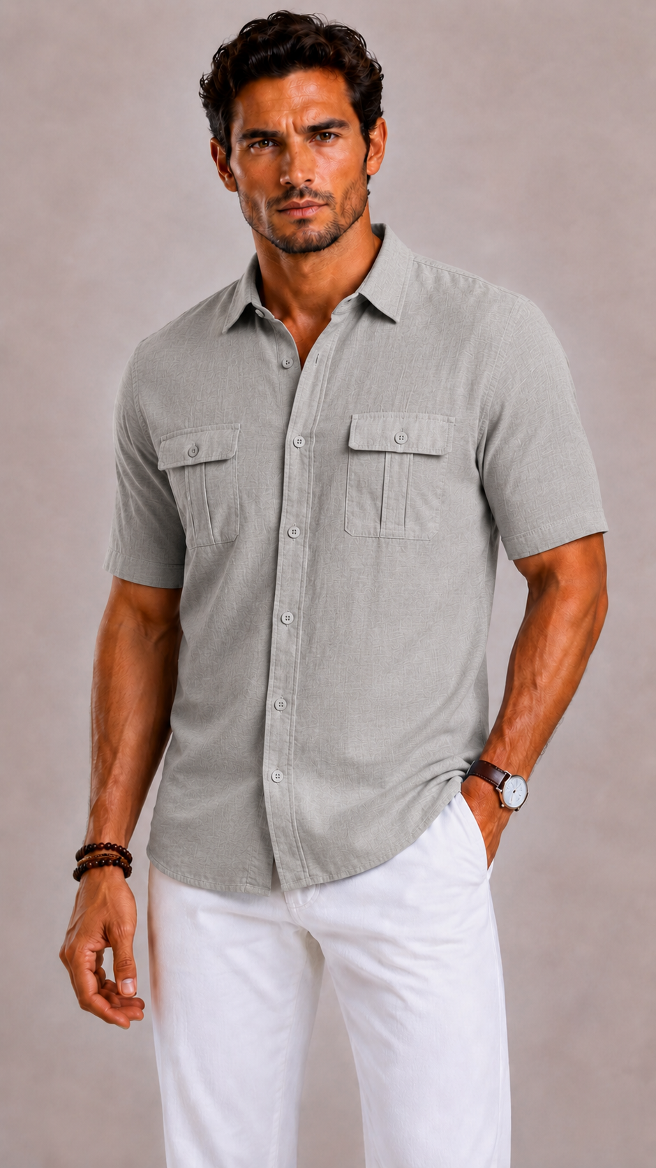 Camicia Uomo a Maniche Corte con Doppie Tasche sul Petto | Bella di Roma