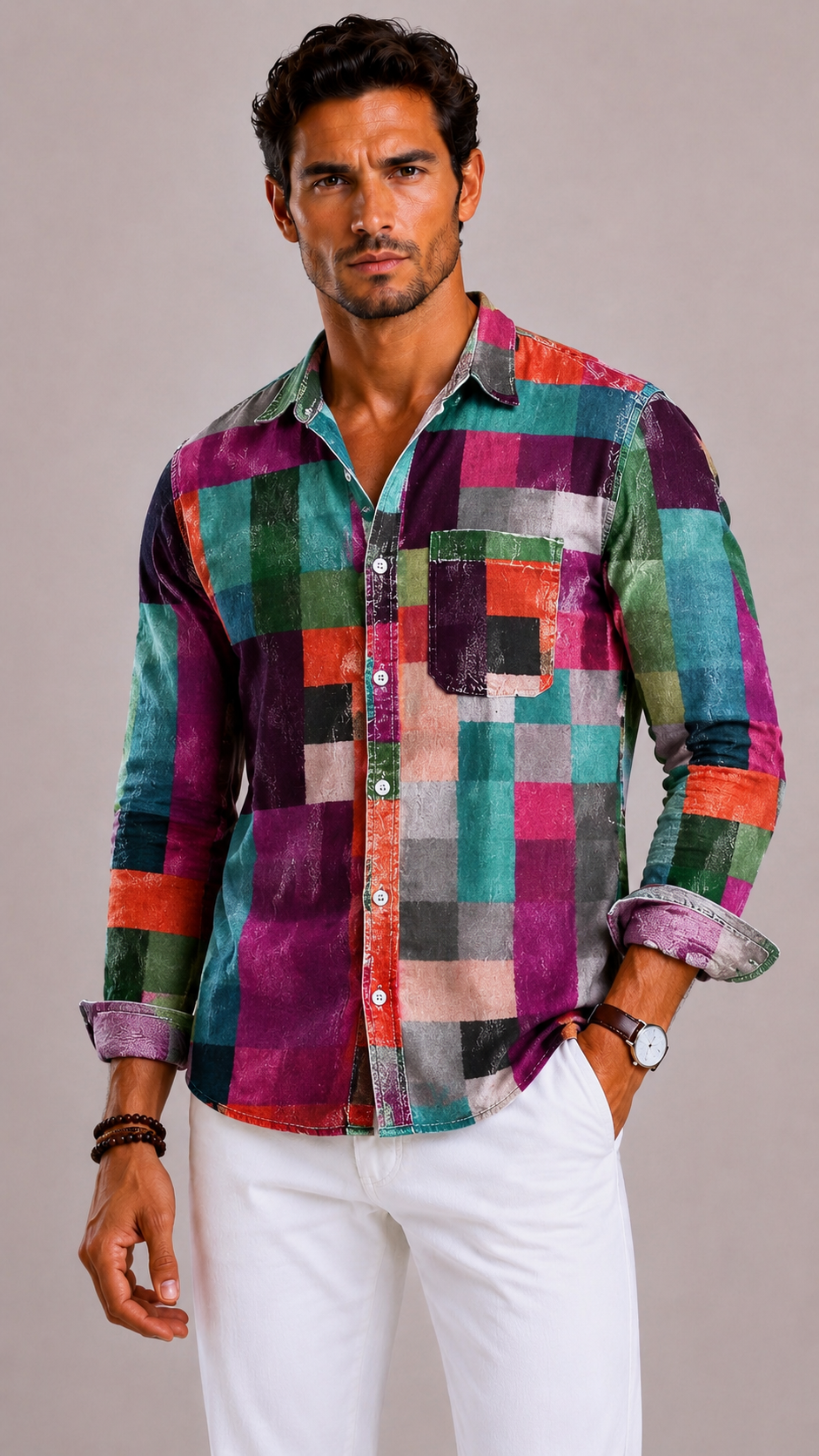 Camicia Uomo Patchwork a Maniche Lunghe | Bella di Roma